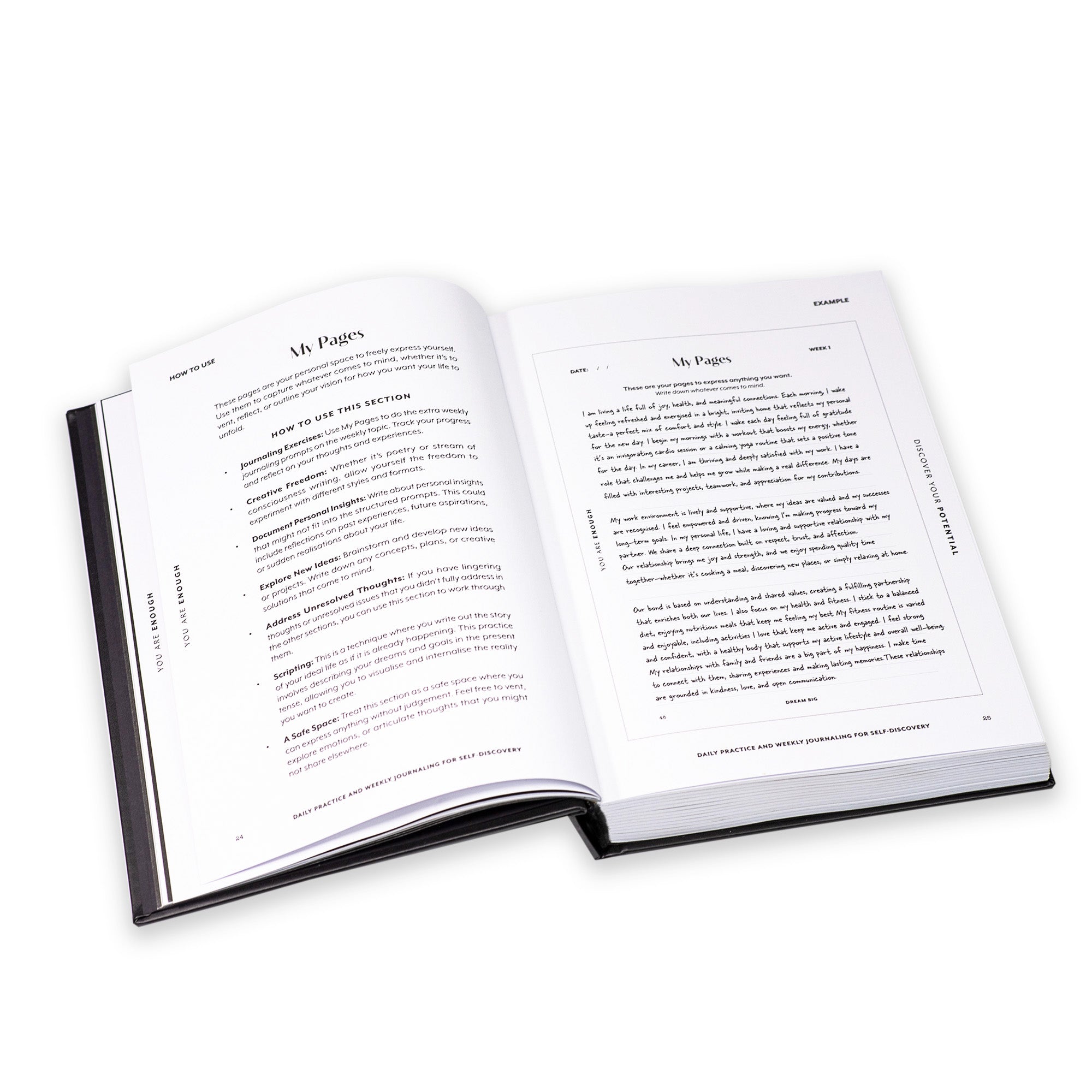 Open Honor & Bloom guided journal with text on a white background