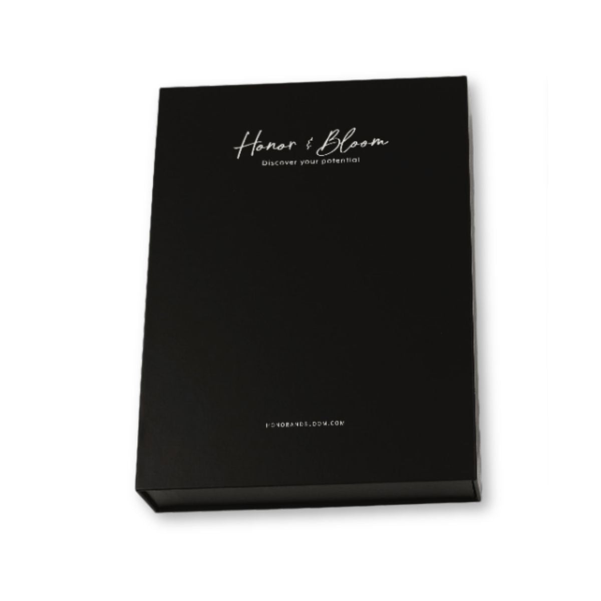 Black box with 'Honor & Bloom' branding on a white background