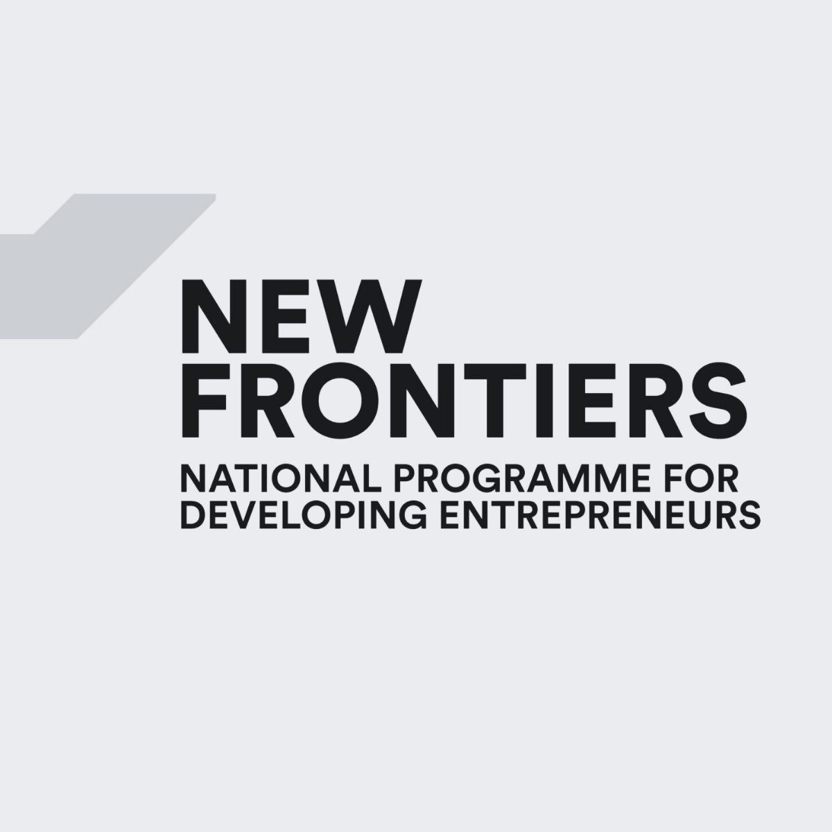 Text 'NEW FRONTIERS National Programme for Developing Entrepreneurs' on a light gray background